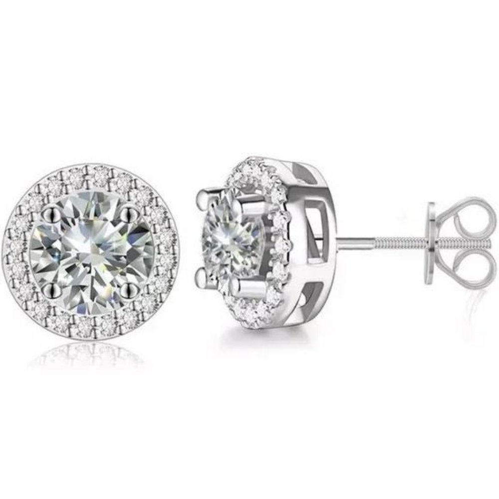 Certified 4ct. t.w. Moissanite Diamond Round Halo Stud Earrings NEW - Picture 3 of 13